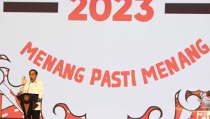 Presiden Joko Widodo menyampaikan pidato saat menghadiri perayan HUT ke-8 Partai Solidaritas Indonesia (PSI) di Jakarta, Selasa, 31/1/2023. |