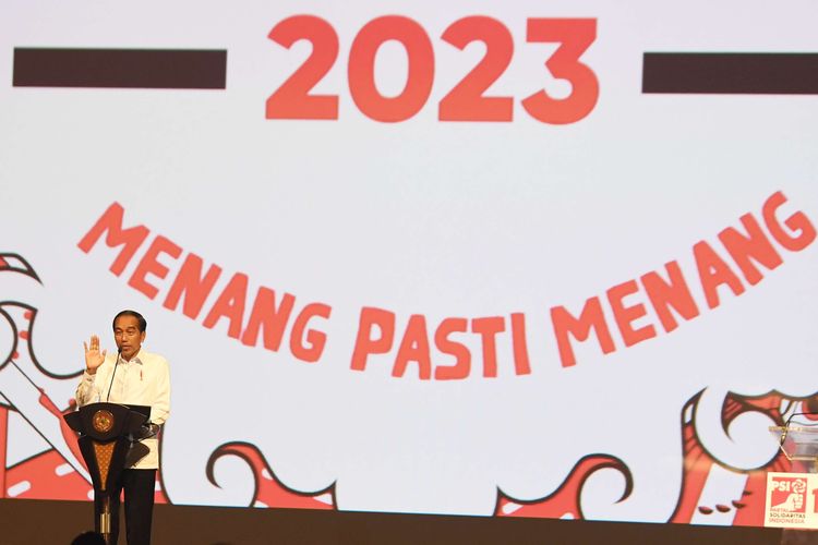 Presiden Joko Widodo menyampaikan pidato saat menghadiri perayan HUT ke-8 Partai Solidaritas Indonesia (PSI) di Jakarta, Selasa, 31/1/2023. |