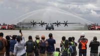 Pesawat C-130J Super Hercules A-1339 baru tiba di Lanud Halim Perdanakusuma, Jakarta, Senin, 6/3/2023. Pesawat C-130J Super Hercules A-1339 buatan AS merupakan pesawat pertama dari lima unit yang dipesan oleh Kementerian Pertahanan (Kemhan) untuk TNI AU. | Ist