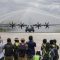 Pesawat C-130J Super Hercules A-1339 baru tiba di Lanud Halim Perdanakusuma, Jakarta, Senin, 6/3/2023. Pesawat C-130J Super Hercules A-1339 buatan AS merupakan pesawat pertama dari lima unit yang dipesan oleh Kementerian Pertahanan (Kemhan) untuk TNI AU. | Ist