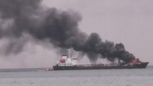 Kebakaran Kapal MT Kristin di perairan Lombok, Nusa Tenggara Barat pada Minggu, 26/3/2023. | Dok Pertamina