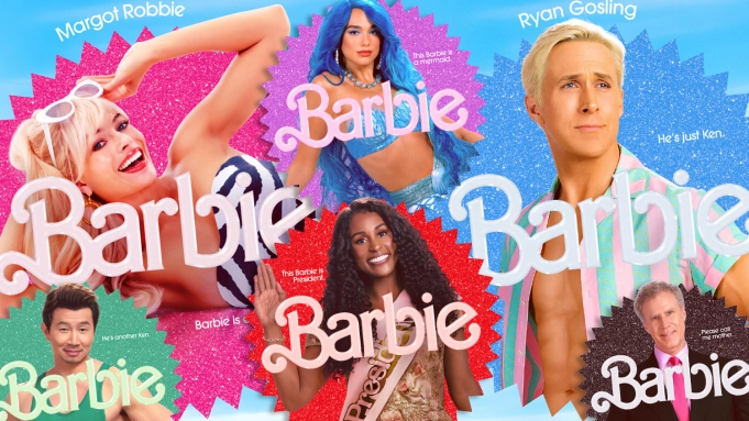 Margot Robbie, Dua Lipa, Ryan Gosling, Will Ferrell, Issa Rae and Simu Liu di Poster Film Barbie