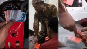 Tangkapan layar video pembagian amplop berlogo PDIP berisi uang di masjid Sumenep. | ist