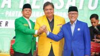 Ketum Golkar Airlangga Hartarto, Ketum PAN Zulkifli Hasan, dan Plt Ketum PPP Muhammad Mardiono dalam Koalisi Indonesia Bersatu (KIB) . | ist