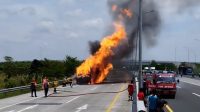 Tiga orang tewas terpanggang ketika truk bermuatan bahan kimia terbakar di Jalan Tol Pemalang-Batang, Selasa, 4/4/2023. | Ist