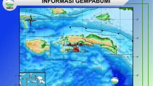 Gempa berkekuatan Magnitudo 5,3 melanda bagian tenggara Pulau Saparua, Maluku Tengah. | BMKG
