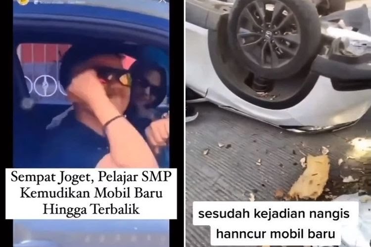 Tangkapan layar video viral bocah SMP kemudikan mobil baru hingga berujung kecelakaan. | ist