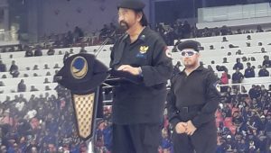 Surya Paloh saat berpidato di Apel Siaga Perubahan di Stadion Utama Gelora Bung Karno, Senayan, Jakarta, Minggu, 17/7/2023 | Syahrul Baihaqi/Forum Keadilan