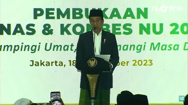 Presidan Jokowi memberikan sambutan di Musyawarah Nasional Alim Munas Ulama dan Konbes NU, Senin, 18/9/2023 | Dok. PBNU