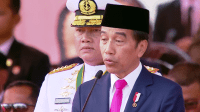 Presiden Joko Widodo (Jokowi) dalam sambutannya di upacara peringatan HUT TNI ke-78 di Monas, Jakarta Pusat, Kamis, 5/10/2023 | YouTube Sekretariat Presiden