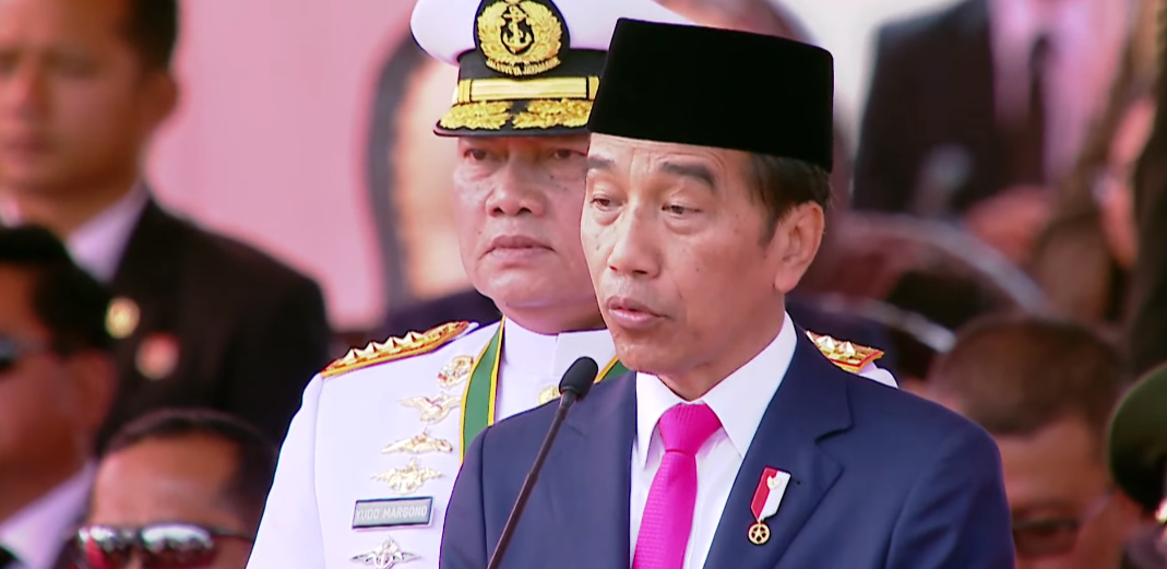 Presiden Joko Widodo (Jokowi) dalam sambutannya di upacara peringatan HUT TNI ke-78 di Monas, Jakarta Pusat, Kamis, 5/10/2023 | YouTube Sekretariat Presiden