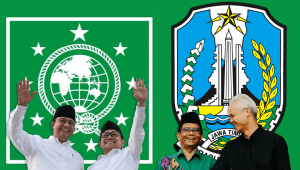 Ilustrasi pasangan capres-cawapres Anies Baswedan-Muhaimin Iskandar dan Ganjar Pranowo-Mahfud MD | Renaldi Suwanto/Forum Keadilan