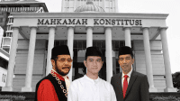 Ilustrasi Ketua MK Anwar Usman, Gibran Rakabuming Raka, dan Presiden Jokowi