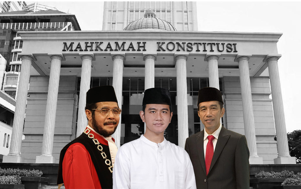 Ilustrasi Ketua MK Anwar Usman, Gibran Rakabuming Raka, dan Presiden Jokowi