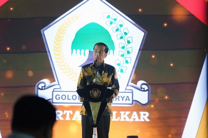 Presiden Joko Widodo di HUT Golkar ke-59, DPP Golkar, Jakarta Barat, pada Senin 6/11/2023 | Instagram @ airlanggahartarto_official
