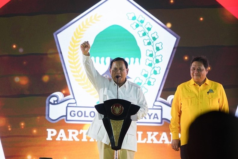 Bakal Calon Presiden Prabowo Subianto di HUT Golkar ke-59, DPP Golkar, Jakarta Barat, pada Senin 6/11/2023 | Instagram @ airlanggahartarto_official