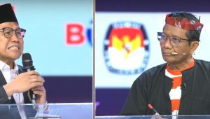 Calon Wakil Presiden (Cawapres) Nomor Urut 1, Muhaimin Iskandar dan cawapres nomor urut 2, Mahfud MD, dalam Debat Kedua Cawapres Pemilu 2024 | Youtube KPU RI