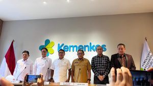 Kementerian Kesehatan saat melakukan konpres bersama KPU, Bawaslu, Kepala KSP, Kemendagri, dan Dirut BPJS Kesehatan, Senin 19/2/2024 | Merinda Faradianti/Forum Keadilan