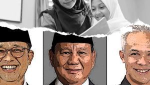 Ilustrasi ketiga capres Pemilu 2024. I Rahmad Fadjar Ghiffari/Forum Keadilan