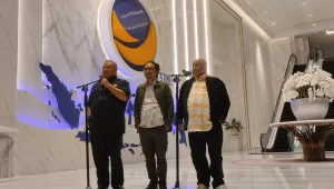 Sekretaris Jenderal (Sekjen) Partai NasDem, Hermawi Taslim (kiri) di NasDem Tower, Menteng, Jakarta Pusat, Kamis, 22/2/2024 | ist