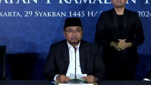 Menag Yaqut Cholil Qoumas mengumumkan hasil Sidang Isbat, Minggu 10/3/2024. | Youtube/Kemenag