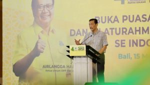 Ketua Dewan Penasehat Golkar Luhut Binsar Pandjaitan memberi sambutan di acara Buka Puasa dan Silaturahmi Partai Golkar se Indonesia di Nusa Dua, Kabupaten Badung, Bali, Jumat, 15/3/2024. | Instagram @luhut.pandjaitan