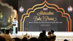 Presiden Terpilih Prabowo Subianto dalam pidatonya di acara buka puasa bersama TKN dan relawan Prabowo-Gibran di The Ritz Carlton, Mega Kuningan, Jakarta Selatan, Senin 25/3/2024. | Instagram @fraksipartaigerindra