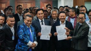Tim Pembela Prabowo Subianto-Gibran Rakabuming Raka resmi mendaftarkan permohonan sebagai pihak terkait ke Mahkamah Konstitusi (MK), Senin, 25/3/2024 malam | Instagram @yusrilihzamhd
