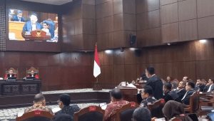 Kuasa Hukum Prabowo-Gibran, Otto Hasibuan di sidang sengketa Pemilu 2024 di Mahkamah Konstitusi (MK), Jakarta Pusat, Kamis, 28/3/2024. I M.Hafid/Forum Keadilan