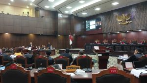 Sidang sengketa Perselisihan Hasil Pemilihan Umum (PHPU) Pilpres 2024 yang dilangsungkan di Gedung Mahkamah Konstitusi, Jakarta Pusat, Senin, 1/4/2024 | Syahrul Baihaqi/Forum Keadilan
