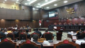 Sidang sengketa Perselisihan Hasil Pemilihan Umum (PHPU) Pilpres 2024 yang dilangsungkan di Gedung Mahkamah Konstitusi, Jakarta Pusat, Senin, 1/4/2024 | Syahrul Baihaqi/Forum Keadilan