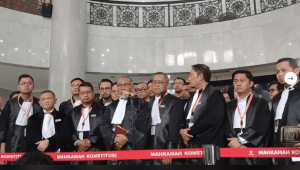 Bambang Widjajanto memberikan keterangan di Gedung MK, Senin, 1/4/2024. I Syahrul Baihaqi/Forum Keadilan