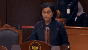 Menteri Keuangan Sri Mulyani dalam sidang sengketa Perselisihan Hasil Pemilihan Umum (PHPU) Pilpres 2024 yang digelar di Gedung Mahkamah Konstitusi (MK), Jakarta Pusat, Jumat, 5/4/2024 | YouTube Mahkamah Konstitusi