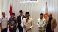 Presiden PKS Ahmad Syaikhu saat konferensi pers di Gedung DPP PKS, Jalan TB Simatupang, Jakarta Selatan, Selasa, 23/4/2024 | M. Hafid/Forum Keadilan
