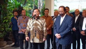 Presiden terpilih Prabowo Subianto saat konferensi pers di kediamannya, Kartanegara, nomor 4, Jakarta Selatan, Kamis, 25/4/2024. I M. Hafid/Forum Keadilan
