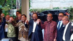 Presiden terpilih Prabowo Subianto saat konferensi pers di kediamannya, Kartanegara, nomor 4, Jakarta Selatan, Kamis, 25/4/2024. I M. Hafid/Forum Keadilan