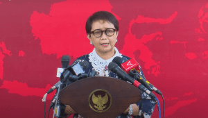 Menteri Luar Negeri (Menlu) Retno Marsudi memberikan keterangan pers di Istana Kepresidenan, Jakarta, Jumat, 26/4/2024. | Youtube Sekretariat Presiden
