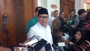 Ketua Umum PKB Muhaimin Iskandar saat konferensi pers usai acara taaruf bersama bakal calon kepala daerah Zona Jakarta, Banten, Jawa Barat, dan Kalimantan di Hotel Grand Syahid Jaya, Sudirman, Jakarta Pusat, Kamis, 2/5/2024. | M.Hafid/Forum Keadilan