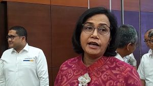 Menteri Keuangan, Sri Mulyani, di Aula Meizanine, Kementerian keuangan, Jakarta, Senin, 27/5/2024. I Novia Suhari/Forum Keadilan