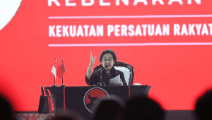 Megawati menyampaikan pidato politiknya dalam pembukaan Rakernas V PDIP di Ancol, Jakarta Utara, Jumat, 24/5/2024. I Dok. PDIP