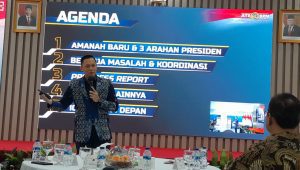 Menteri Atr/Bpn, Agus Harimurti Yudhoyono (AHY), saat menjelaskan progres 100 hari kerja, di Aula Prona, Kementerian ATR/BPN, Jakarta Selatan, Jumat, 7/6/24. | Novia Suhari/Forum Keadilan