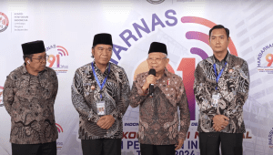 Wakil Presiden (Wapres) K.H. Ma'ruf Amin saat memberikan keterangan pers usai menghadiri Peringatan Hari Penyiaran Nasional ke-91 dan Pembukaan Rakornas Komisi Penyiaran Indonesia (KPI) 2024, di Indonesia Convention Exhibition (ICE),Tangerang, Banten, Senin, 24/06/2024. | YouTube Sekretariat Wakil Presiden Republik Indonesia
