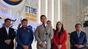 Ketua Umum PSI Kaesang Pangarep saat konferensi pers bersama Ketua Fraksi NasDem, Roberth Rouw di NasDem Tower, Gondangdia, Menteng, Jakarta Pusat, Senin, 22/7/2024 | M. Hafid/Forum Keadilan