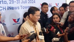 Politisi PPP Sandiaga Uno usai menghadiri acara Mukernas Partai Perindo di Jakarta Concert Hall, Jakarta Pusat, Rabu, 31/7/2024 | M. Hafid