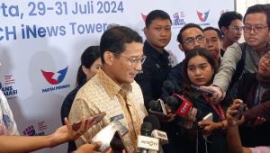Politisi PPP Sandiaga Uno usai menghadiri acara Mukernas Partai Perindo di Jakarta Concert Hall, Jakarta Pusat, Rabu, 31/7/2024 | M. Hafid