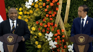 Presiden Joko Widodo (Jokowi) menyambut kunjungan kerja Perdana Menteri (PM) Papua Nugini James Marape, di Istana Kepresidenan Bogor, Provinsi Jawa Barat, pada Senin, 15/7/2024. | YouTube Sekretariat Presiden