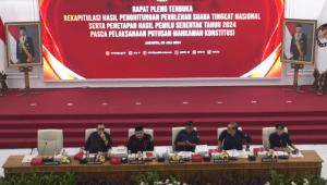 Rapat Pleno Terbuka Rekapitulasi Hasil Penghitungan Perolehan Suara Tingkat Nasional Serta Penetepan Hasil Pemilu Serentak tahun 2024 Pasca Pelaksanaan Putusan MK, Jakarta, 28/7/2024 | YouTube KPU RI