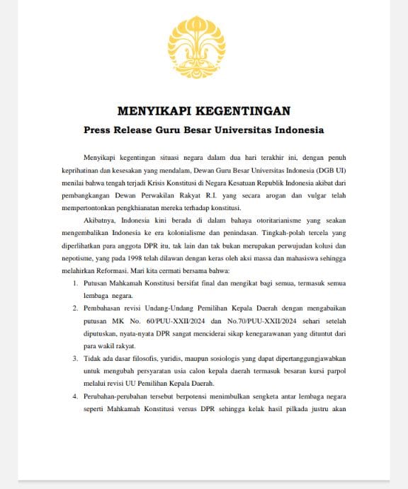 Edaran pernyataan sikap Guru Besar UI