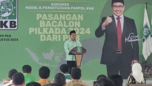 Ketua Umum PKB Muhaimin Iskandar alias Cak Imin saat memberikan keterangan pers di Kantor DPP PKB, Jakarta Pusat, Kamis, 15/8/2024 | Ali Mansur/Forum Keadilan