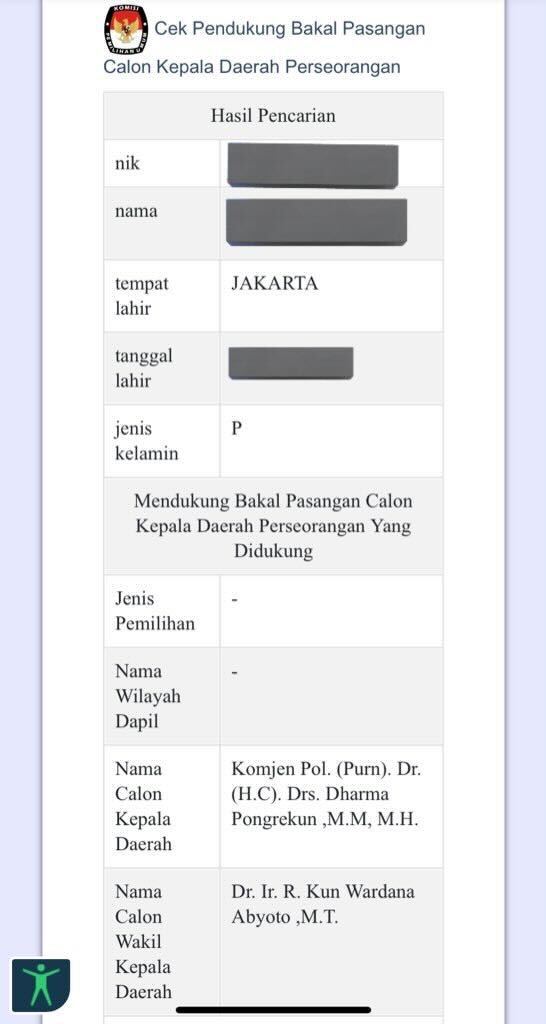 Contoh NIK yang Dicatut untuk Mendukung Dharma Pongrekun-Kun Wardana | Ist